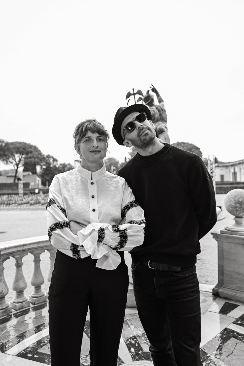 Alice Rohrwacher and JR attending the Villa Medici Film Festival cocktail